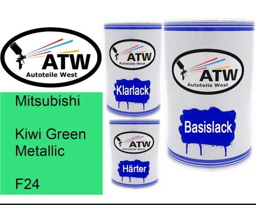 Mitsubishi, Kiwi Green Metallic, F24: 500ml Lackdose + 500ml Klarlack + 250ml Härter - Set, von ATW Autoteile West.